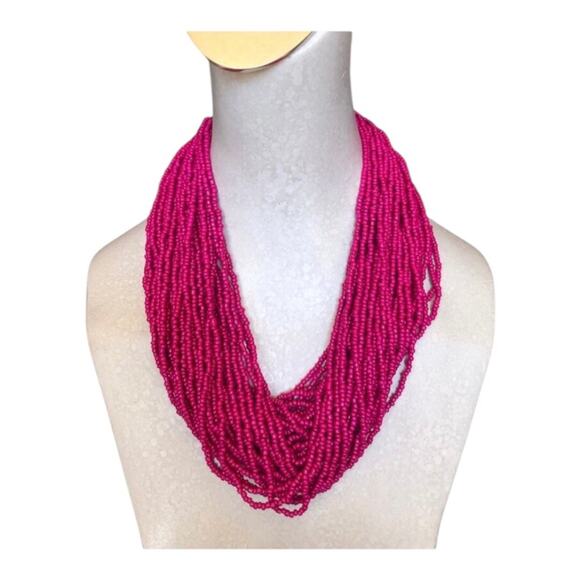 Retro 80s Retro Inspired Countless Strands Of Vivacious Pink Seed Beads Necklace - Picture 1 of 8